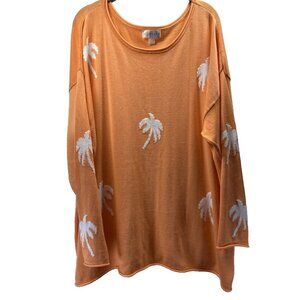 Belle Beach Kim Gravel Sweater Size XL Orange White Palm Trees Long Sleeve Tunic
